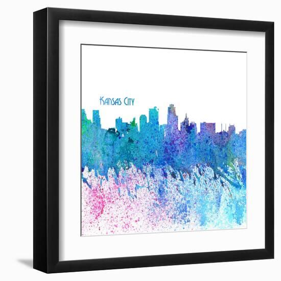 Kansas CIty Kansas Skyline Silhouette Impressionistic Splash-M. Bleichner-Framed Art Print