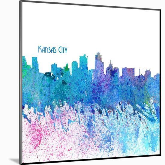 Kansas CIty Kansas Skyline Silhouette Impressionistic Splash-M. Bleichner-Mounted Art Print