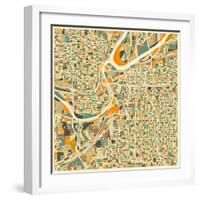 Kansas City Map-Jazzberry Blue-Framed Art Print