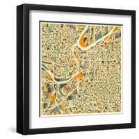 Kansas City Map-Jazzberry Blue-Framed Art Print