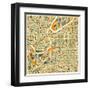 Kansas City Map-Jazzberry Blue-Framed Art Print