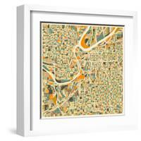 Kansas City Map-Jazzberry Blue-Framed Art Print