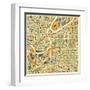 Kansas City Map-Jazzberry Blue-Framed Art Print