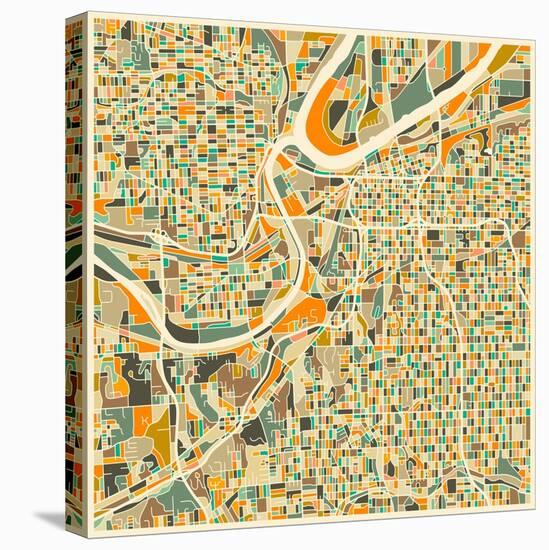 Kansas City Map-Jazzberry Blue-Stretched Canvas