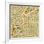 Kansas City Map-Jazzberry Blue-Framed Premium Giclee Print