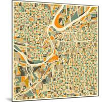 Kansas City Map-Jazzberry Blue-Mounted Premium Giclee Print