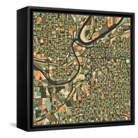 Kansas City Map-Jazzberry Blue-Framed Stretched Canvas