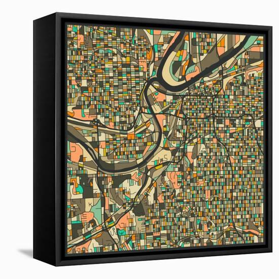 Kansas City Map-Jazzberry Blue-Framed Stretched Canvas