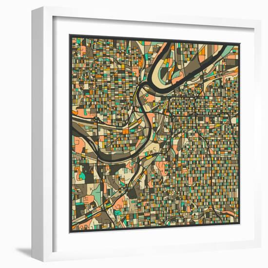 Kansas City Map-Jazzberry Blue-Framed Art Print