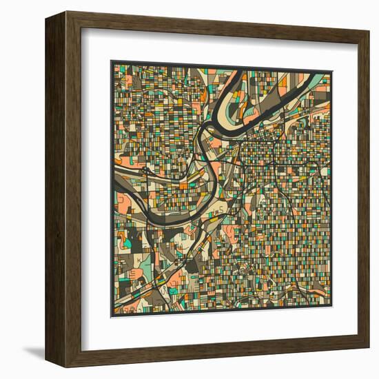 Kansas City Map-Jazzberry Blue-Framed Art Print