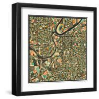 Kansas City Map-Jazzberry Blue-Framed Art Print