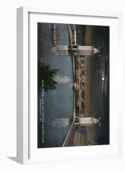 Kansas City, Missouri - Electric Park View of the Lake and Towers at Night-Lantern Press-Framed Art Print