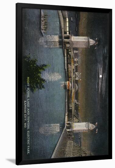 Kansas City, Missouri - Electric Park View of the Lake and Towers at Night-Lantern Press-Framed Art Print