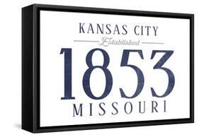 Kansas City, Missouri - Established Date (Blue)-Lantern Press-Framed Stretched Canvas