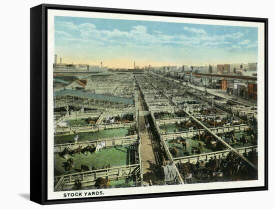 Kansas City, Missouri - General View of the Stockyards-Lantern Press-Framed Stretched Canvas