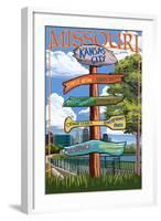 Kansas City, Missouri - Signpost Destinations-Lantern Press-Framed Art Print