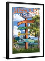 Kansas City, Missouri - Signpost Destinations-Lantern Press-Framed Art Print