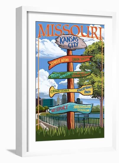 Kansas City, Missouri - Signpost Destinations-Lantern Press-Framed Art Print