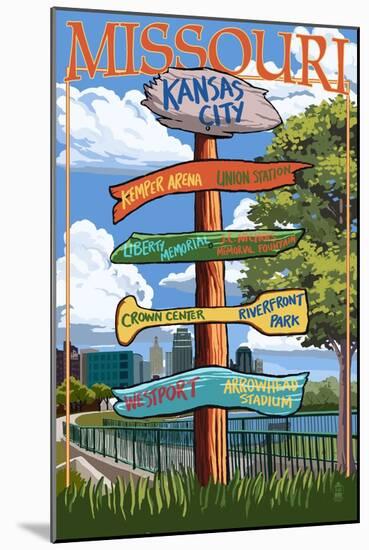 Kansas City, Missouri - Signpost Destinations-Lantern Press-Mounted Art Print