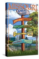 Kansas City, Missouri - Signpost Destinations-Lantern Press-Stretched Canvas