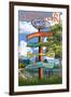 Kansas City, Missouri - Signpost Destinations-Lantern Press-Framed Art Print