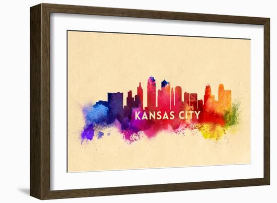 Kansas City, Missouri - Skyline Abstract-Lantern Press-Framed Art Print