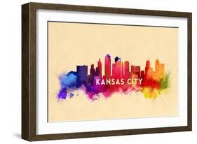 Kansas City, Missouri - Skyline Abstract-Lantern Press-Framed Art Print