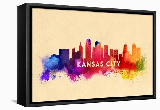 Kansas City, Missouri - Skyline Abstract-Lantern Press-Framed Stretched Canvas