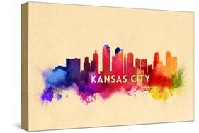 Kansas City, Missouri - Skyline Abstract-Lantern Press-Stretched Canvas