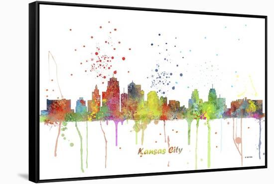 Kansas City Missouri Skyline MCLR 1-Marlene Watson-Framed Stretched Canvas