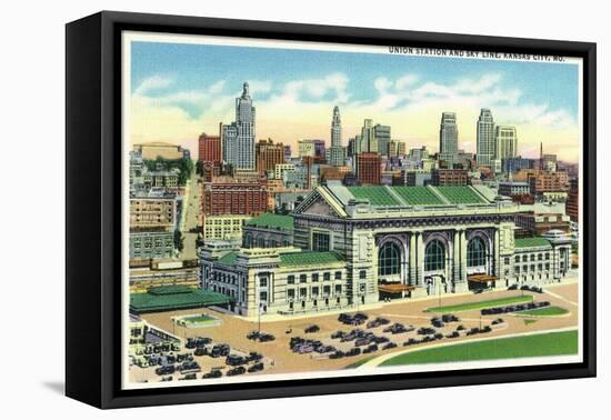 Kansas City, Missouri - Union Station and Skyline View-Lantern Press-Framed Stretched Canvas