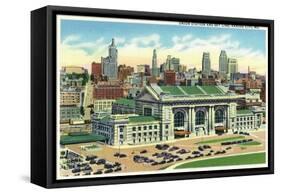 Kansas City, Missouri - Union Station and Skyline View-Lantern Press-Framed Stretched Canvas