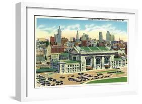 Kansas City, Missouri - Union Station and Skyline View-Lantern Press-Framed Art Print