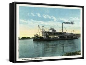 Kansas City, Missouri - View of a Steamer on the Missouri River-Lantern Press-Framed Stretched Canvas