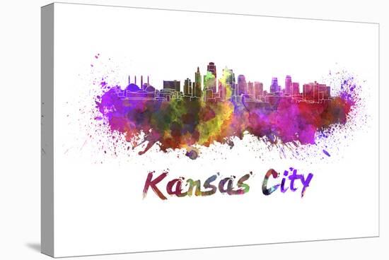 Kansas City Skyline in Watercolor-paulrommer-Stretched Canvas