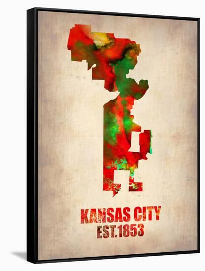 Kansas City Watercolor Map-NaxArt-Framed Stretched Canvas