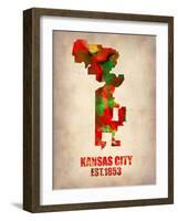 Kansas City Watercolor Map-NaxArt-Framed Art Print