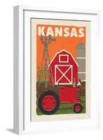 Kansas - Country - Woodblock-Lantern Press-Framed Art Print