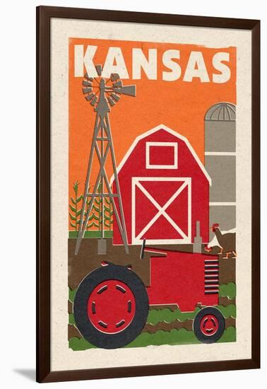 Kansas - Country - Woodblock-Lantern Press-Framed Art Print
