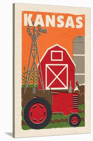 Kansas - Country - Woodblock-Lantern Press-Stretched Canvas