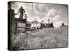 Kansas Farmer Driving Farmall Tractor as He Pulls a Manned Combine During Wheat Harvest-Margaret Bourke-White-Stretched Canvas