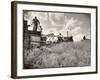 Kansas Farmer Driving Farmall Tractor as He Pulls a Manned Combine During Wheat Harvest-Margaret Bourke-White-Framed Photographic Print