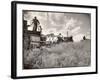 Kansas Farmer Driving Farmall Tractor as He Pulls a Manned Combine During Wheat Harvest-Margaret Bourke-White-Framed Photographic Print