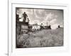 Kansas Farmer Driving Farmall Tractor as He Pulls a Manned Combine During Wheat Harvest-Margaret Bourke-White-Framed Photographic Print