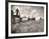 Kansas Farmer Driving Farmall Tractor as He Pulls a Manned Combine During Wheat Harvest-Margaret Bourke-White-Framed Photographic Print