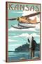 Kansas - Float Plane and Fisherman-Lantern Press-Stretched Canvas