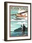 Kansas - Float Plane and Fisherman-Lantern Press-Framed Art Print