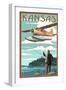 Kansas - Float Plane and Fisherman-Lantern Press-Framed Art Print