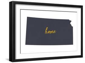 Kansas - Home State- Gray on White-Lantern Press-Framed Art Print