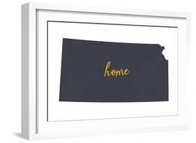 Kansas - Home State- Gray on White-Lantern Press-Framed Art Print